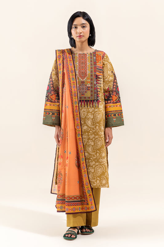3 PIECE PRINTED LAWN SUIT-MEDALLION TRIBE (UNSTITCHED)