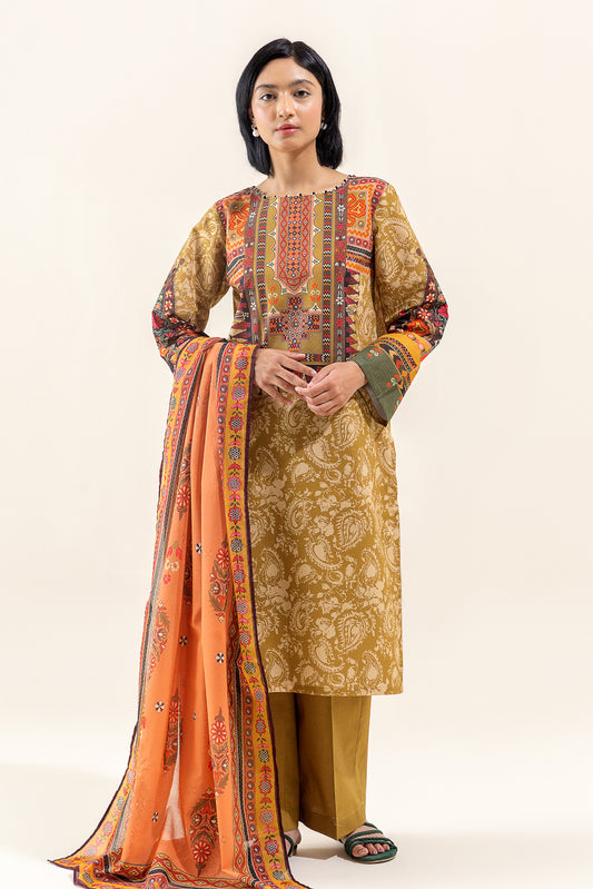 3 PIECE PRINTED LAWN SUIT-MEDALLION TRIBE (UNSTITCHED)