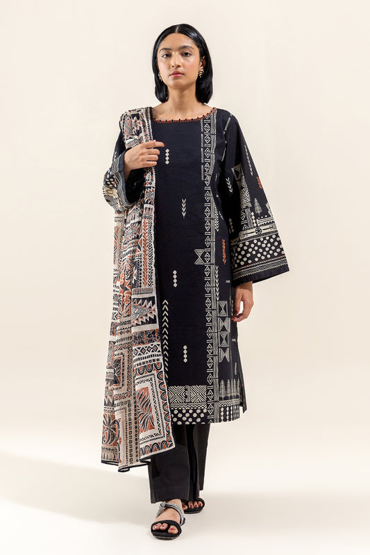 3 PIECE PRINTED LAWN SUIT-RAVEN GILD (UNSTITCHED)