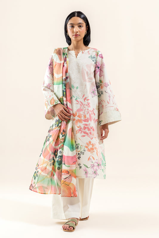 3 PIECE PRINTED LAWN SUIT-IVORY SHRUB (UNSTITCHED)