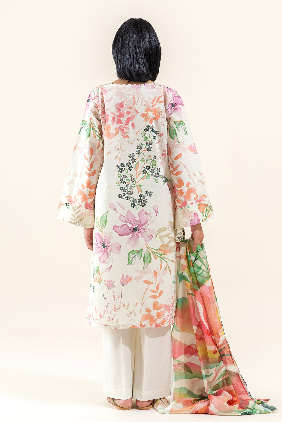 3 PIECE PRINTED LAWN SUIT-IVORY SHRUB (UNSTITCHED)