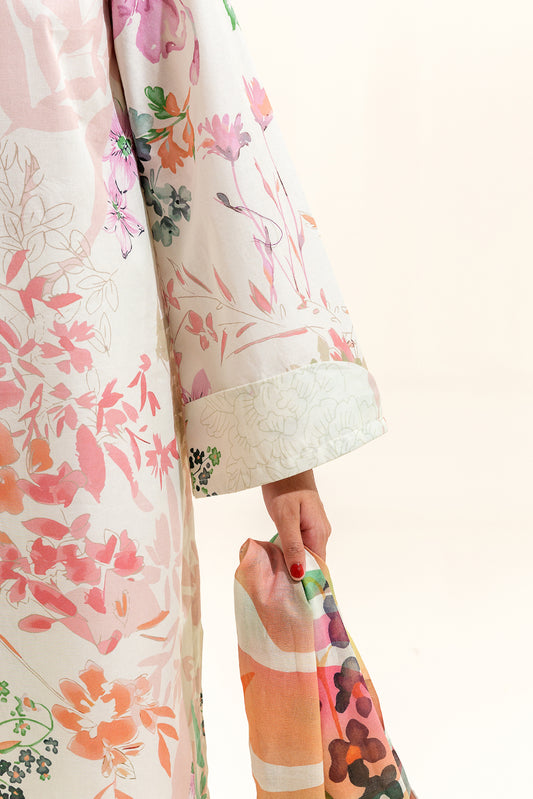 3 PIECE PRINTED LAWN SUIT-IVORY SHRUB (UNSTITCHED)