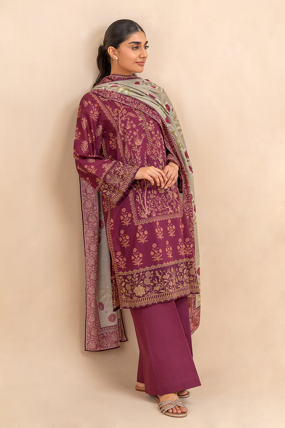 3 PIECE PRINTED LAWN SUIT-MULBERRY TALE (UNSTITCHED)