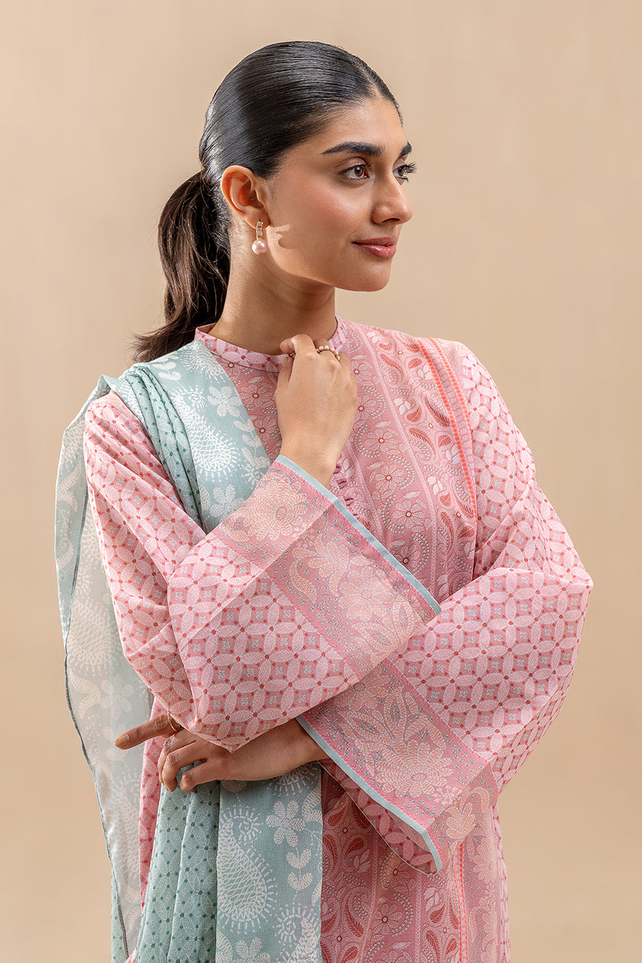 3 PIECE PRINTED LAWN SUIT-ROUGE BLUSH (UNSTITCHED)