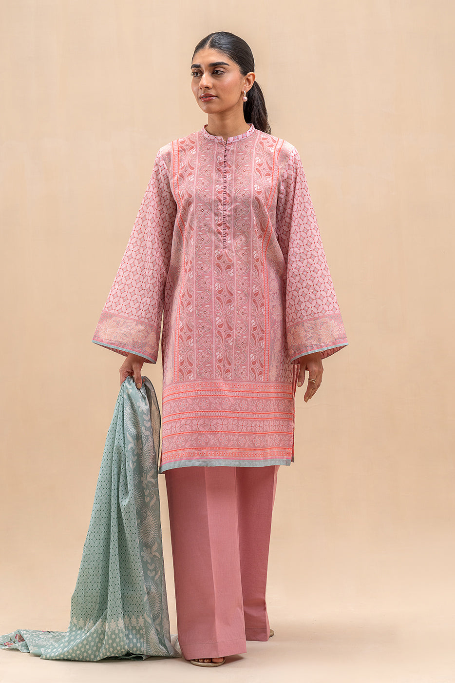 3 PIECE PRINTED LAWN SUIT-ROUGE BLUSH (UNSTITCHED)