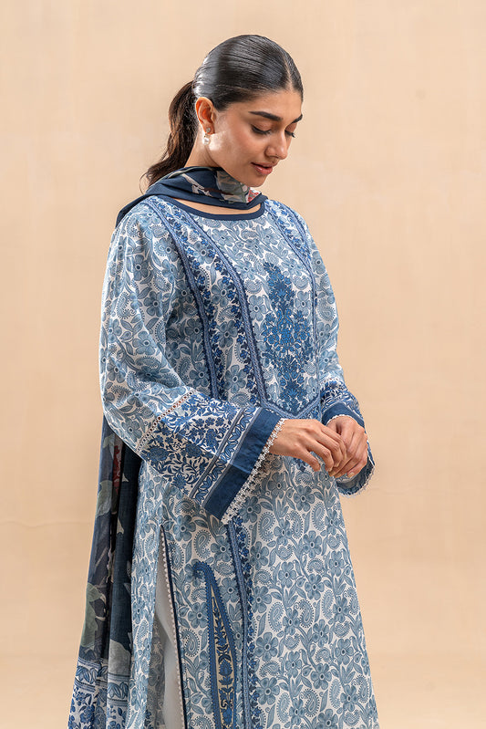 3 PIECE PRINTED LAWN SUIT-AZURE DUSK (UNSTITCHED)