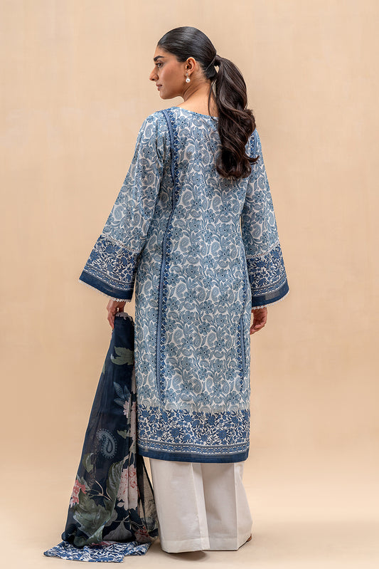 3 PIECE PRINTED LAWN SUIT-CAROLINA HUES (UNSTITCHED)