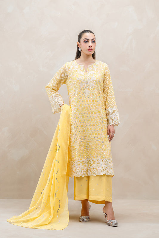 3 PIECE EMBROIDERED COTTON NET SUIT (LUXURY-PRET)