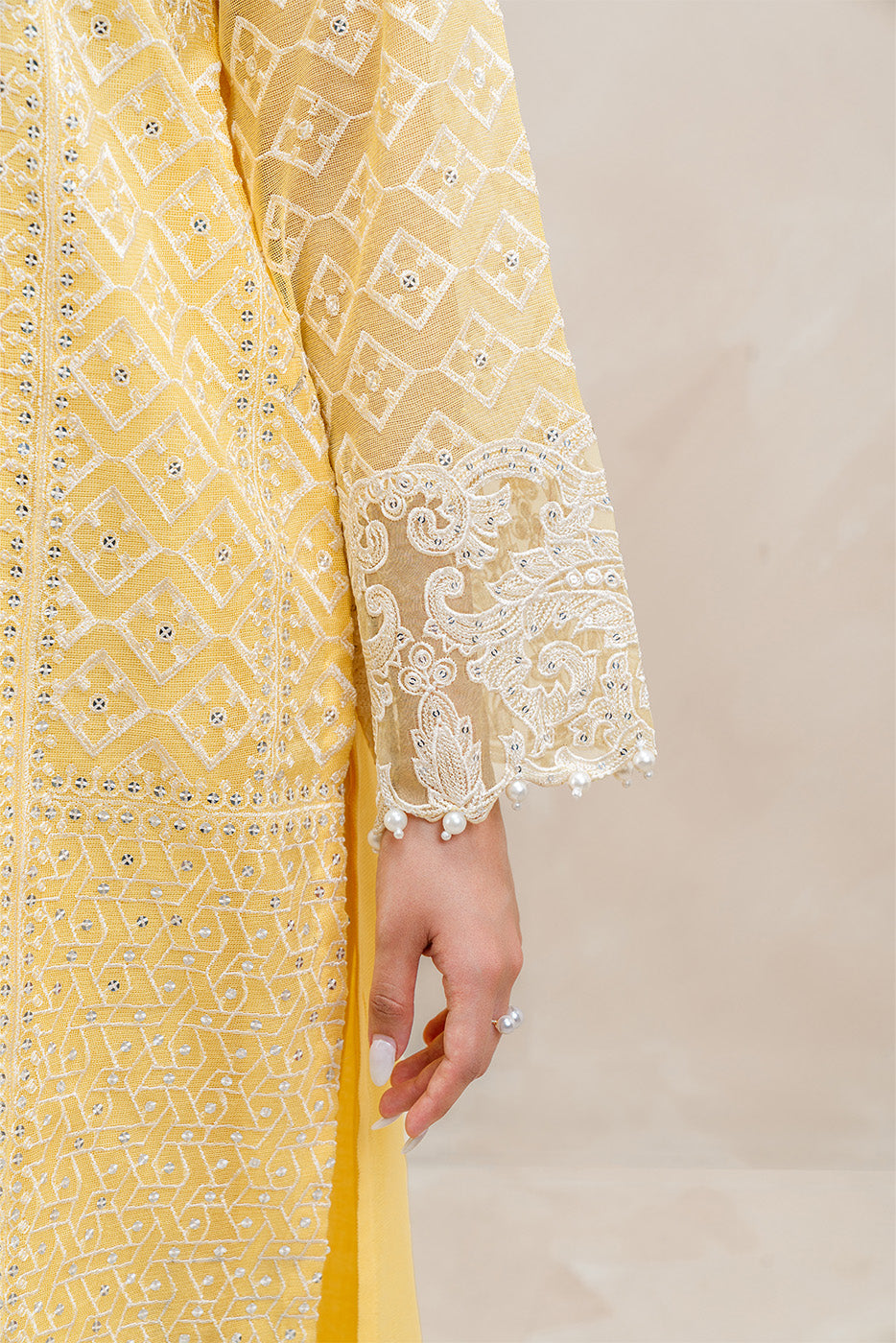 2 PIECE EMBROIDERED COTTON NET SUIT (LUXURY-PRET)