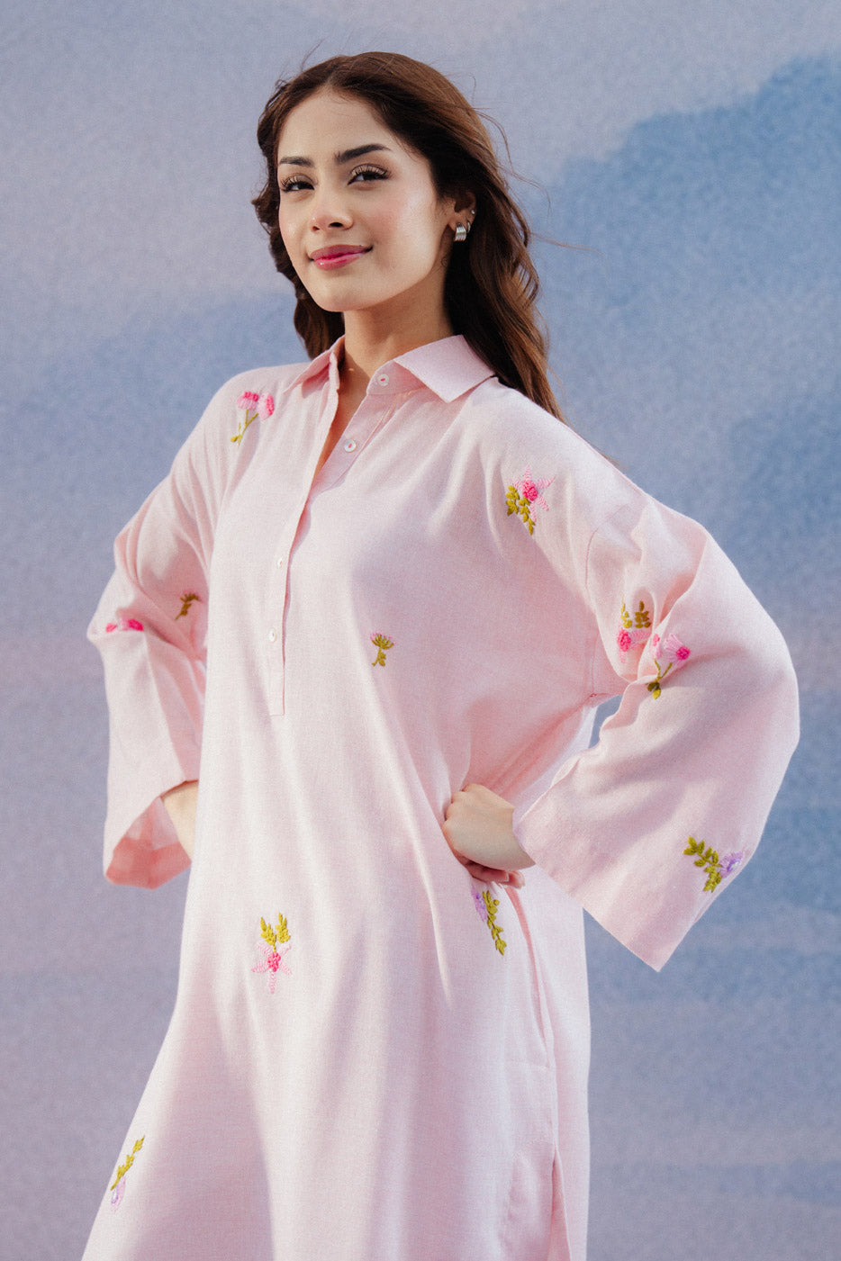 HAND EMBROIDERED YARN DYED SHIRT (PRET)