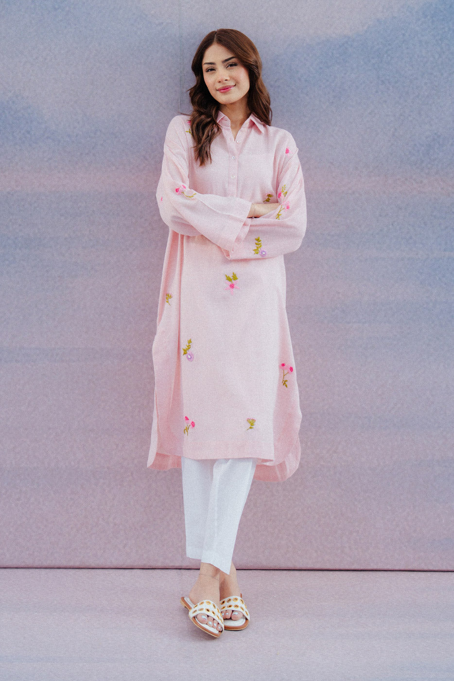 HAND EMBROIDERED YARN DYED SHIRT (PRET)