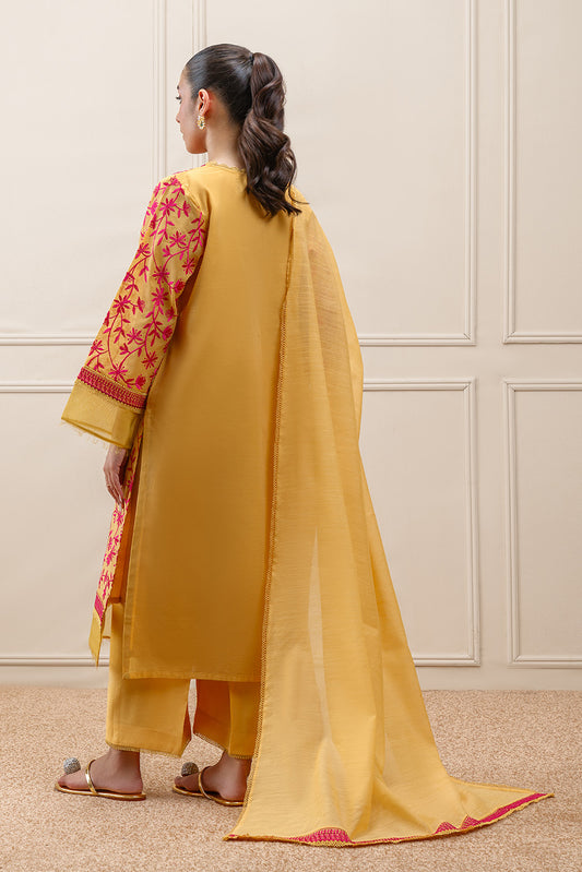 3 PIECE EMBROIDERED PAPER COTTON SUIT (PRET)