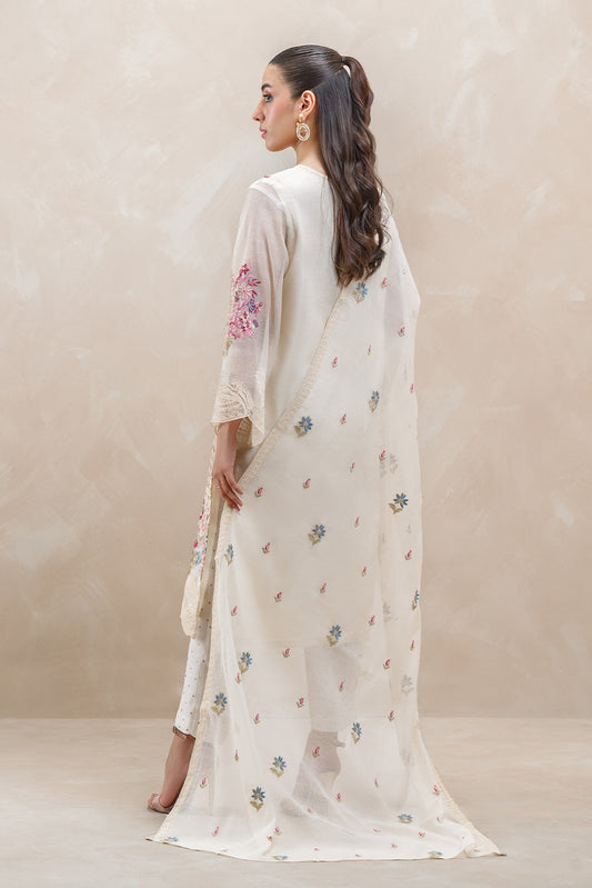 3 PIECE EMBROIDERED COTTON NET SUIT (LUXURY-PRET)