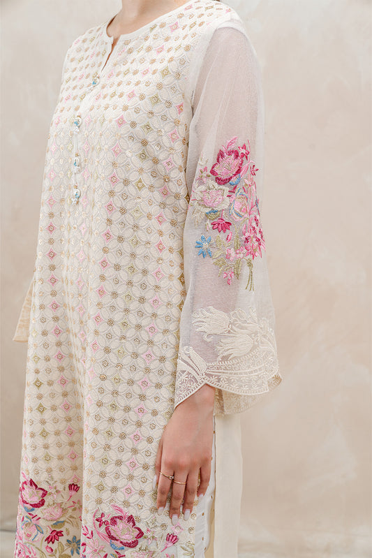 3 PIECE EMBROIDERED COTTON NET SUIT (LUXURY-PRET)