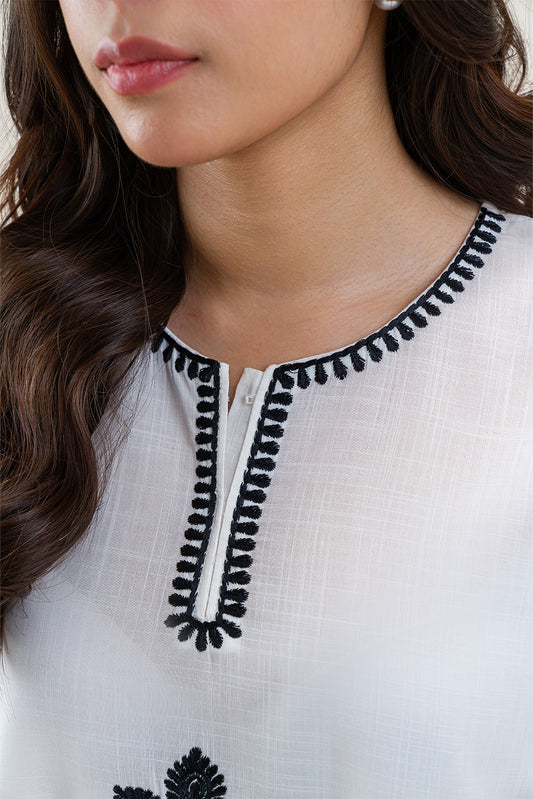 EMBROIDERED SLUB LAWN SHIRT (PRET)