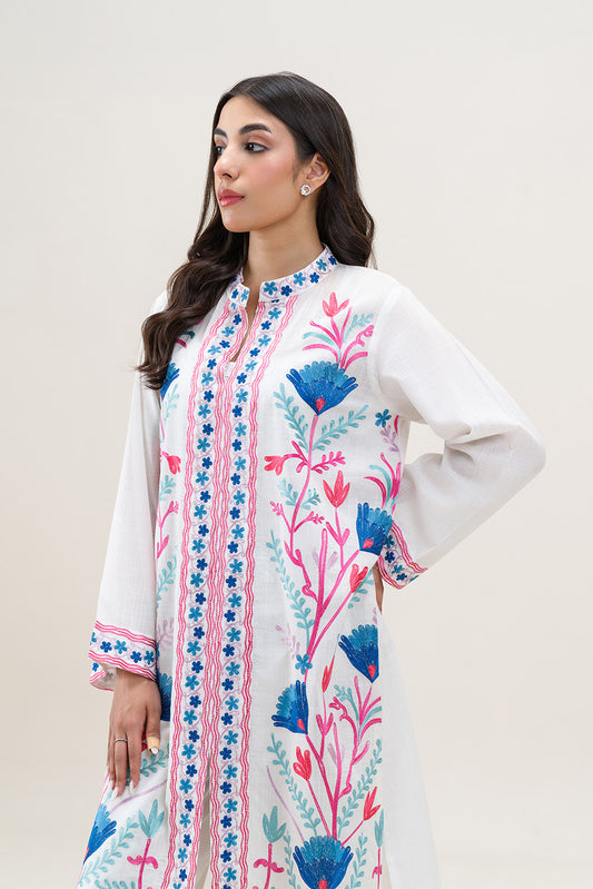EMBROIDERED SLUB LAWN SHIRT (PRET)