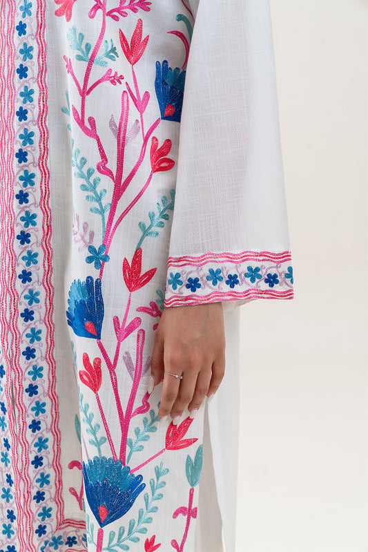 EMBROIDERED SLUB LAWN SHIRT (PRET)
