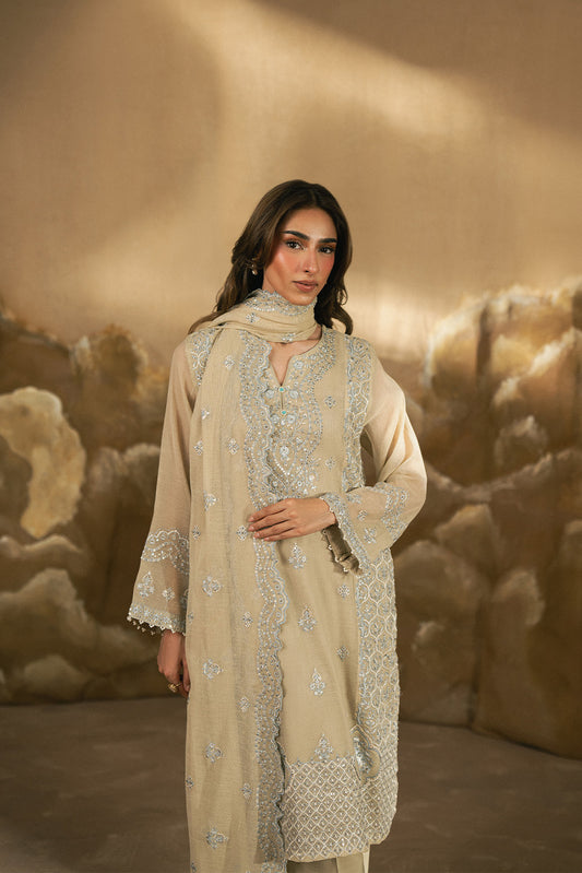 3 PIECE EMBROIDERED COTTON VISCOSE SUIT (LUXURY-PRET)