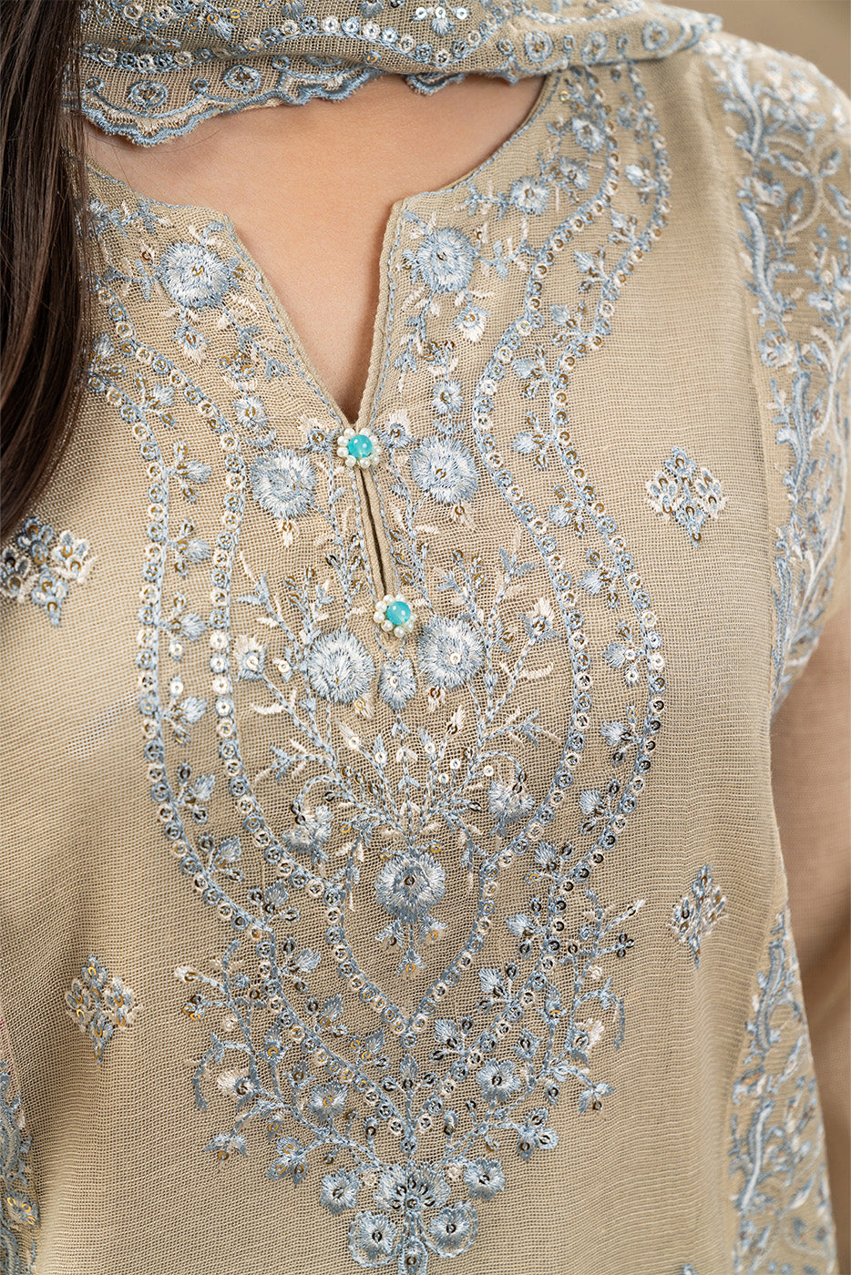 3 PIECE EMBROIDERED COTTON VISCOSE SUIT (LUXURY-PRET)