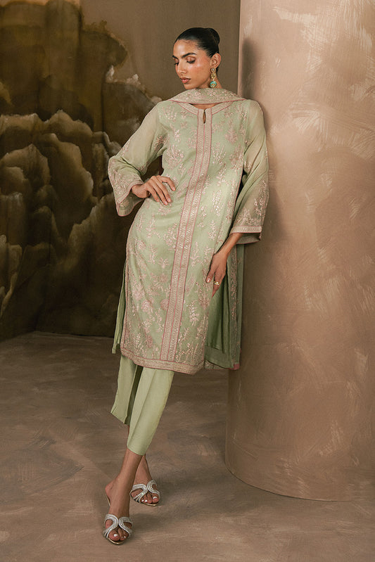 3 PIECE EMBROIDERED COTTON NET SUIT (LUXURY-PRET)