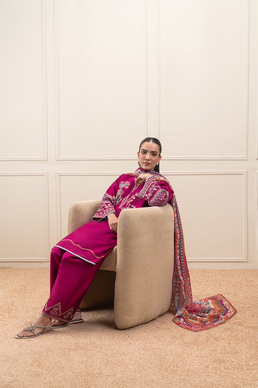 3 PIECE EMBROIDERED TWO TONE SUIT (PRET)