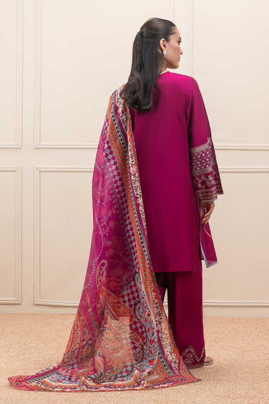 3 PIECE EMBROIDERED TWO TONE SUIT (PRET)