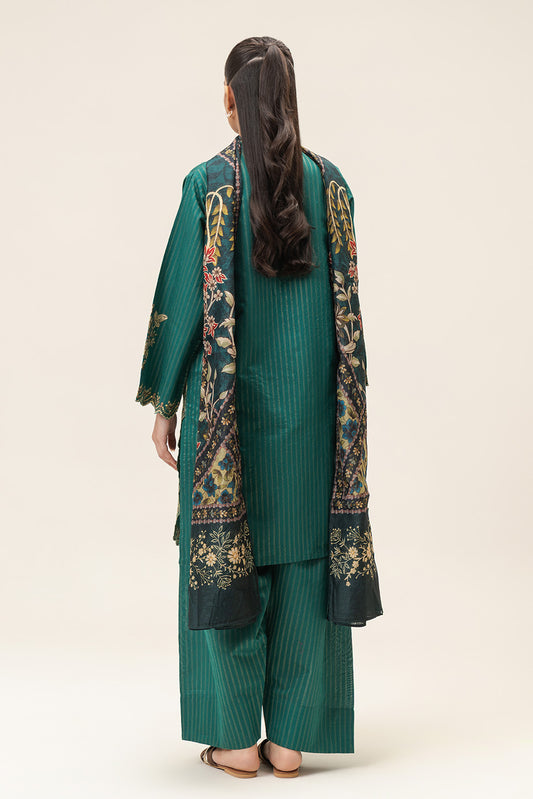 3 PIECE EMBROIDERED TWO TONE WITH BADLA STRIPES SUIT (PRET)