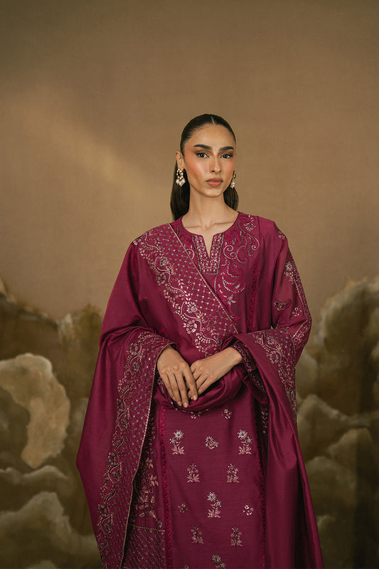 3 PIECE EMBROIDERED PAPER COTTON SUIT (LUXURY-PRET)