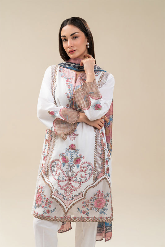 3 PIECE EMBROIDERED COTTON VISCOSE SUIT (PRET)