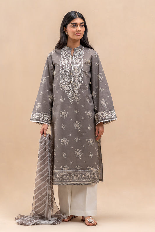 2 PIECE EMBROIDERED LAWN SUIT-GREY CHARM (UNSTITCHED)