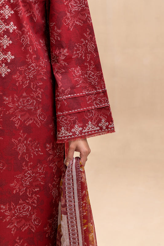 2 PIECE EMBROIDERED LAWN SUIT-CURRANT RED (UNSTITCHED)