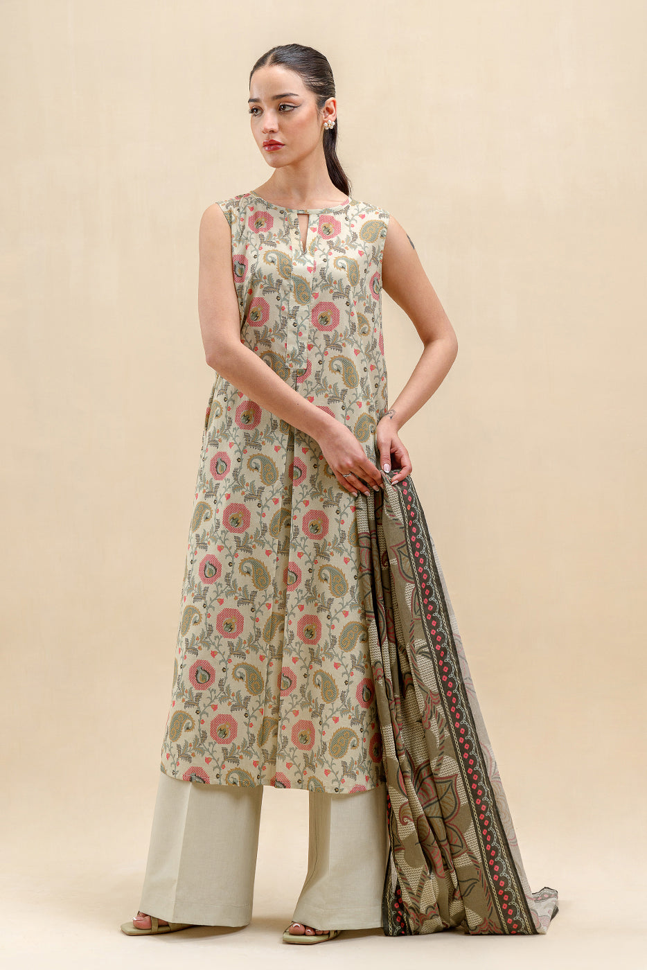 3 PIECE PRINTED LAWN SUIT-MILD DOVE (UNSTITCHED)
