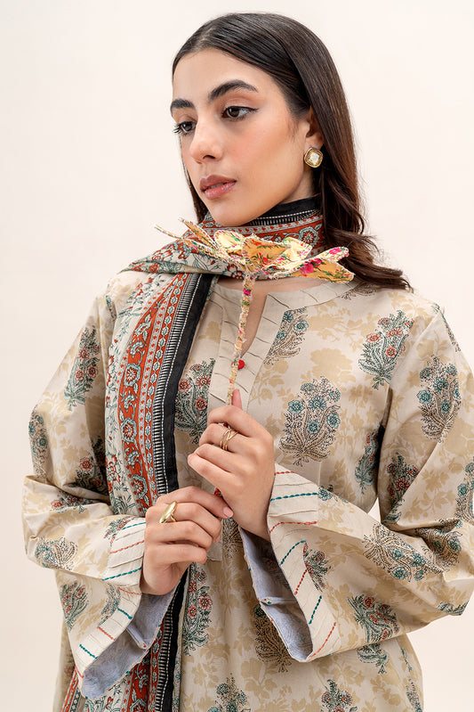 3 PIECE PRINTED LAWN SUIT-DUSKY GLAZE (UNSTITCHED)