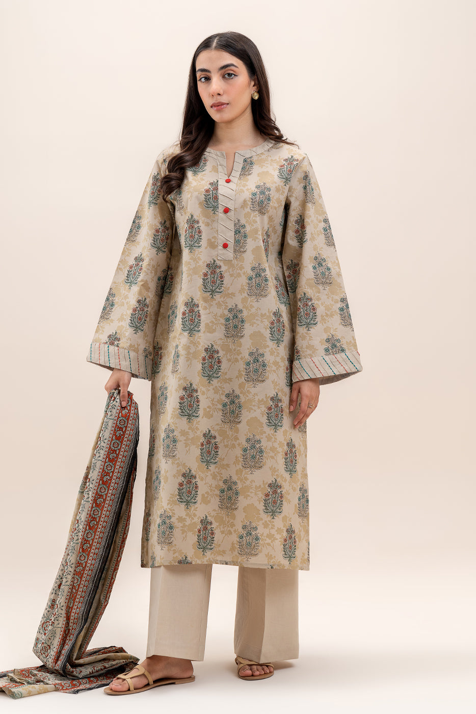 3 PIECE PRINTED LAWN SUIT-DUSKY GLAZE (UNSTITCHED)