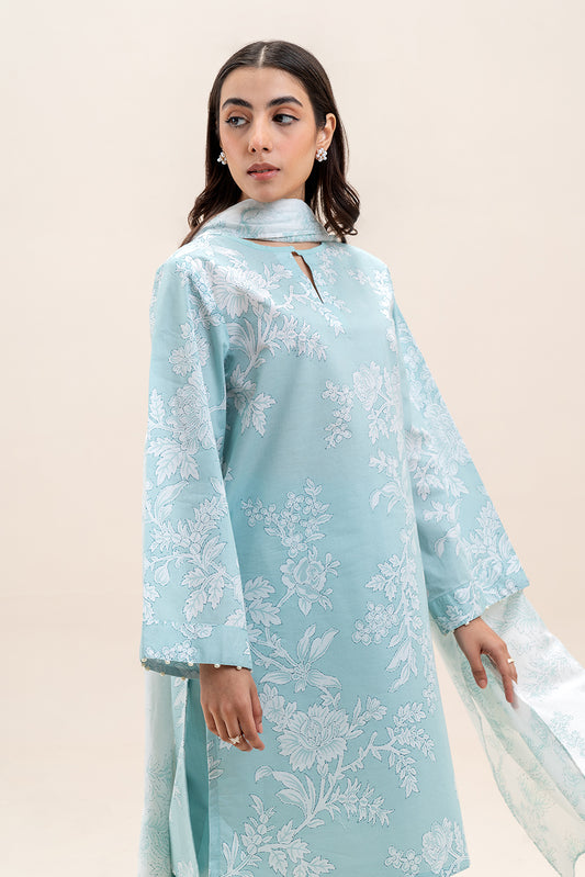 3 PIECE PRINTED LAWN SUIT-BLUE AURA (UNSTITCHED)