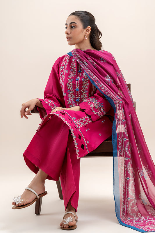 3 PIECE EMBROIDERED LAWN SUIT-MULBERRY MUSK (UNSTITCHED)