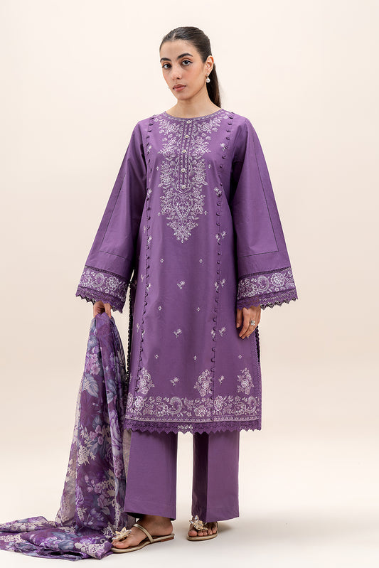 3 PIECE EMBROIDERED LAWN SUIT-FLORAL MAUVE (UNSTITCHED)