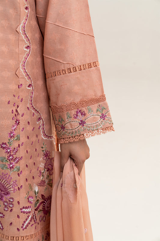 3 PIECE EMBROIDERED SELF JACQUARD SUIT-SALMON STITCH (UNSTITCHED)