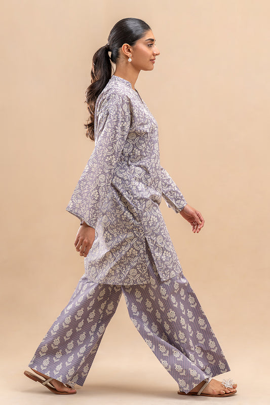 2 PIECE PRINTED LAWN SUIT-PERIWINKLE GREY (UNSTITCHED)