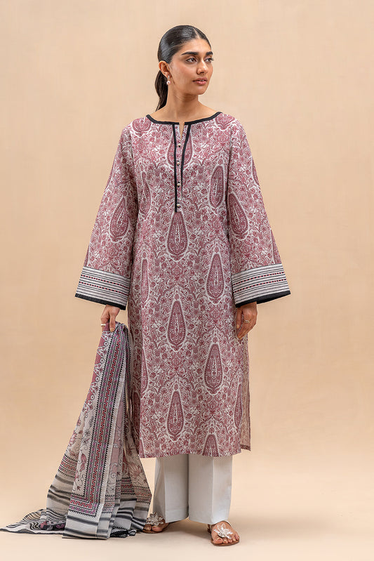 3 PIECE PRINTED LAWN SUIT-DUSKY GLAZE (UNSTITCHED)