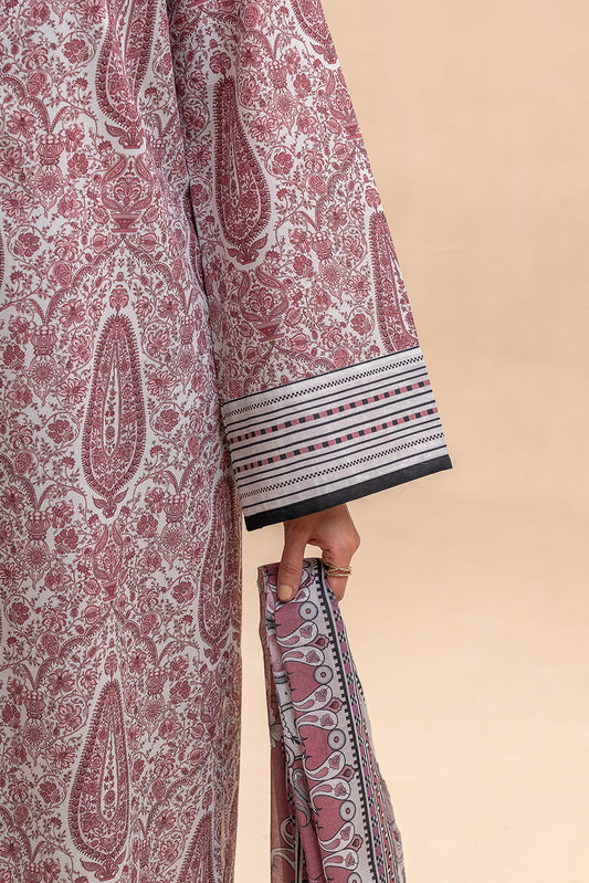 3 PIECE PRINTED LAWN SUIT-DUSKY GLAZE (UNSTITCHED)