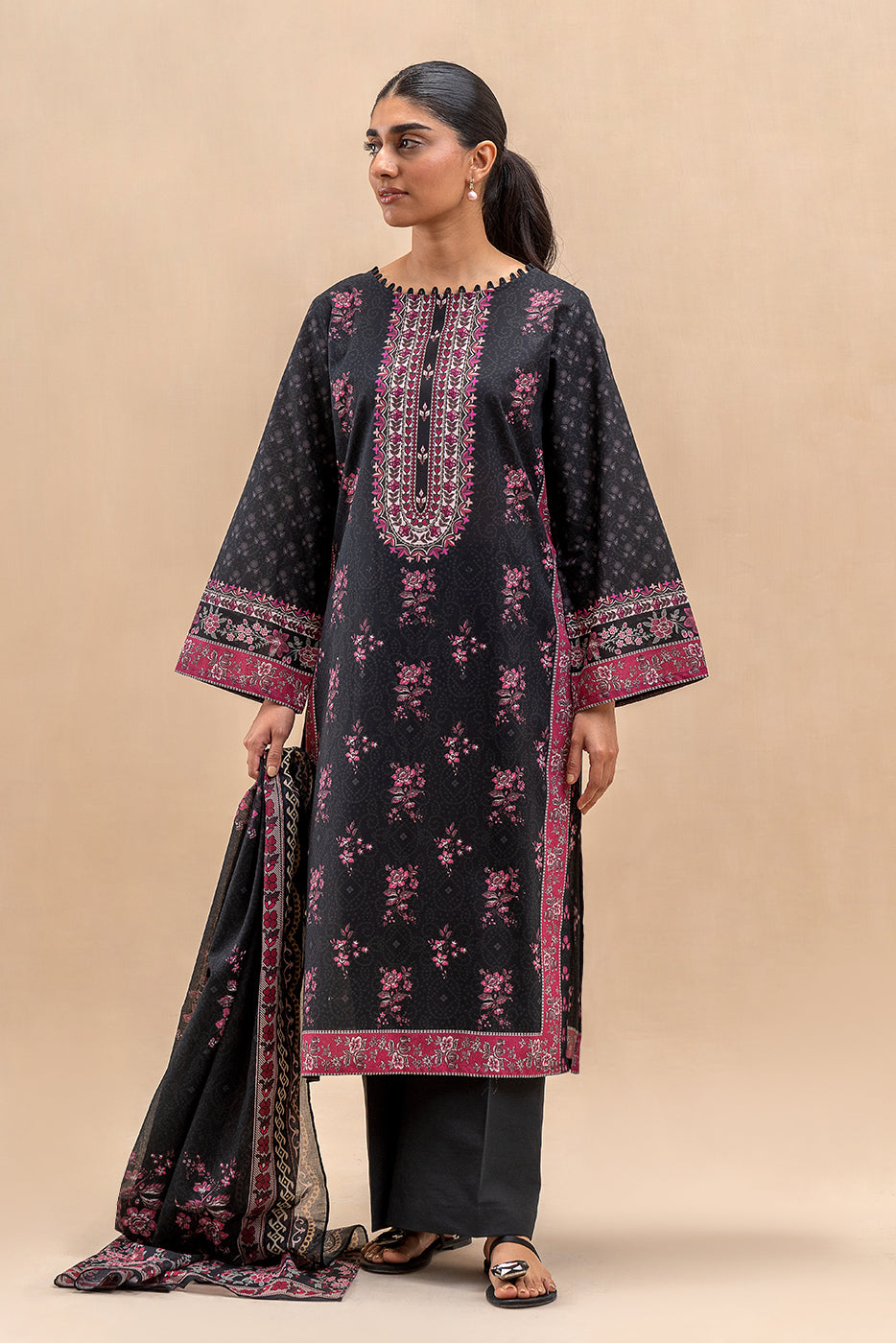 3 PIECE PRINTED LAWN SUIT-GRANITE GLOOM (UNSTITCHED)