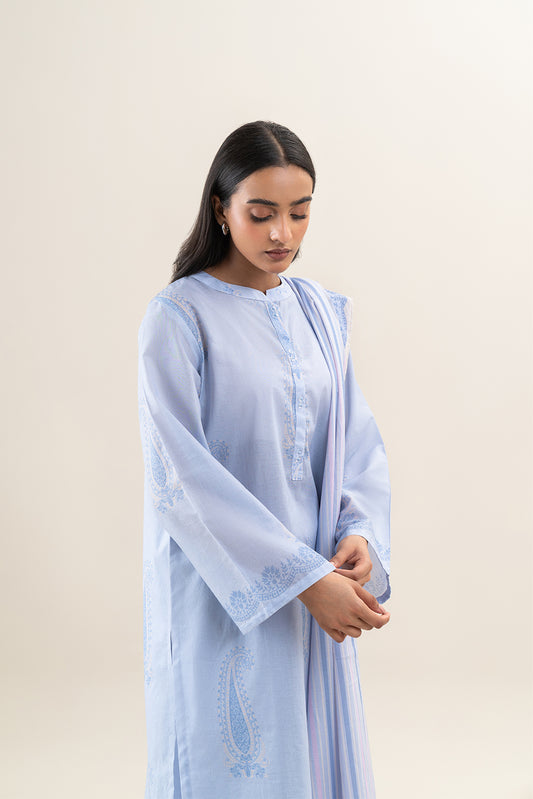 3 PIECE PRINTED LAWN SUIT-LAVENDER BLUE (UNSTITCHED)