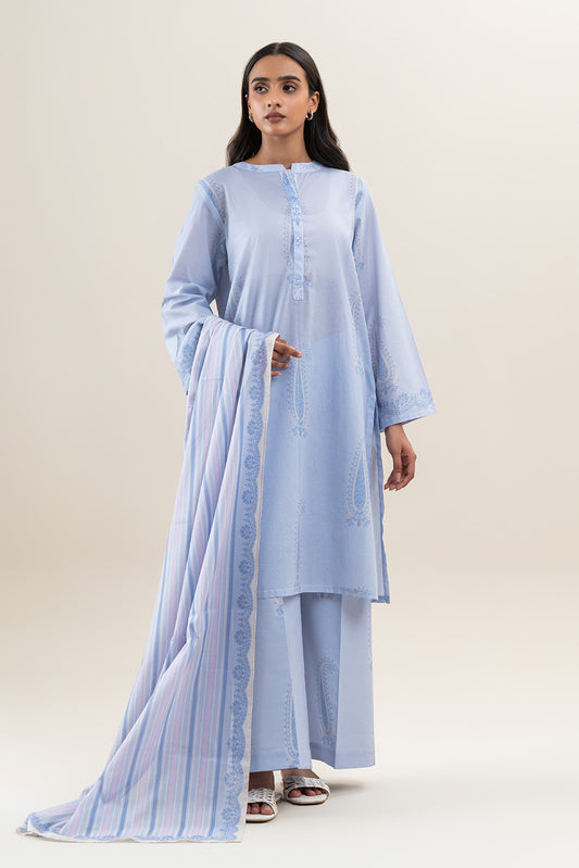 3 PIECE PRINTED LAWN SUIT-LAVENDER BLUE (UNSTITCHED)