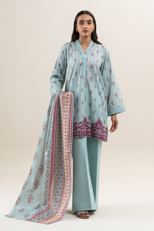 3 PIECE EMBROIDERED LAWN SUIT-PALE TURQOISE (UNSTITCHED)
