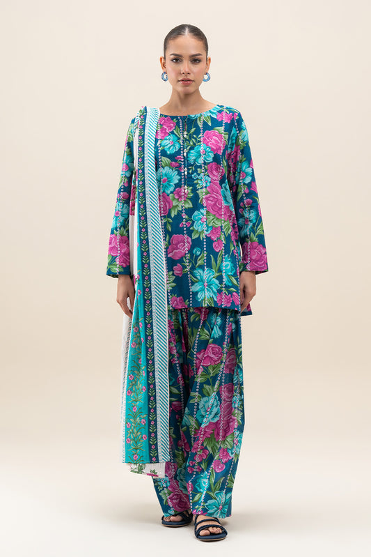 3 PIECE PRINTED LAWN SUIT-FLORA FAUNA (UNSTITCHED)