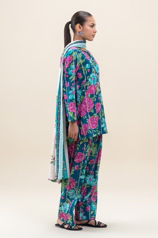 3 PIECE PRINTED LAWN SUIT-FLORA FAUNA (UNSTITCHED)