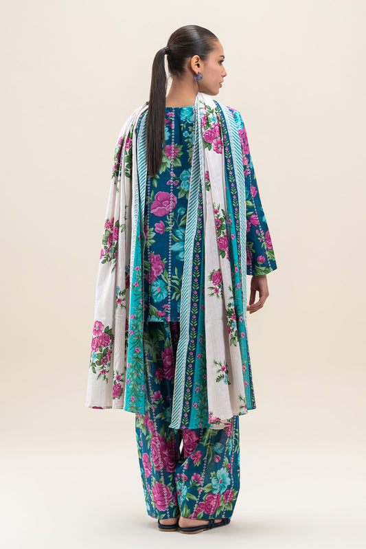 3 PIECE PRINTED LAWN SUIT-FLORA FAUNA (UNSTITCHED)