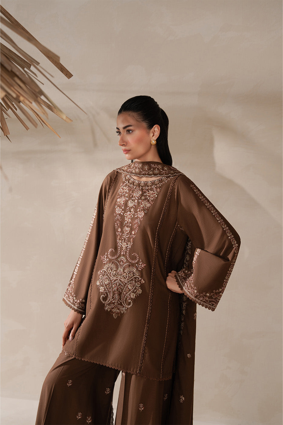 3 PIECE EMBROIDERED LAWN SUIT-RUSTIC BRONZE (UNSTITCHED)