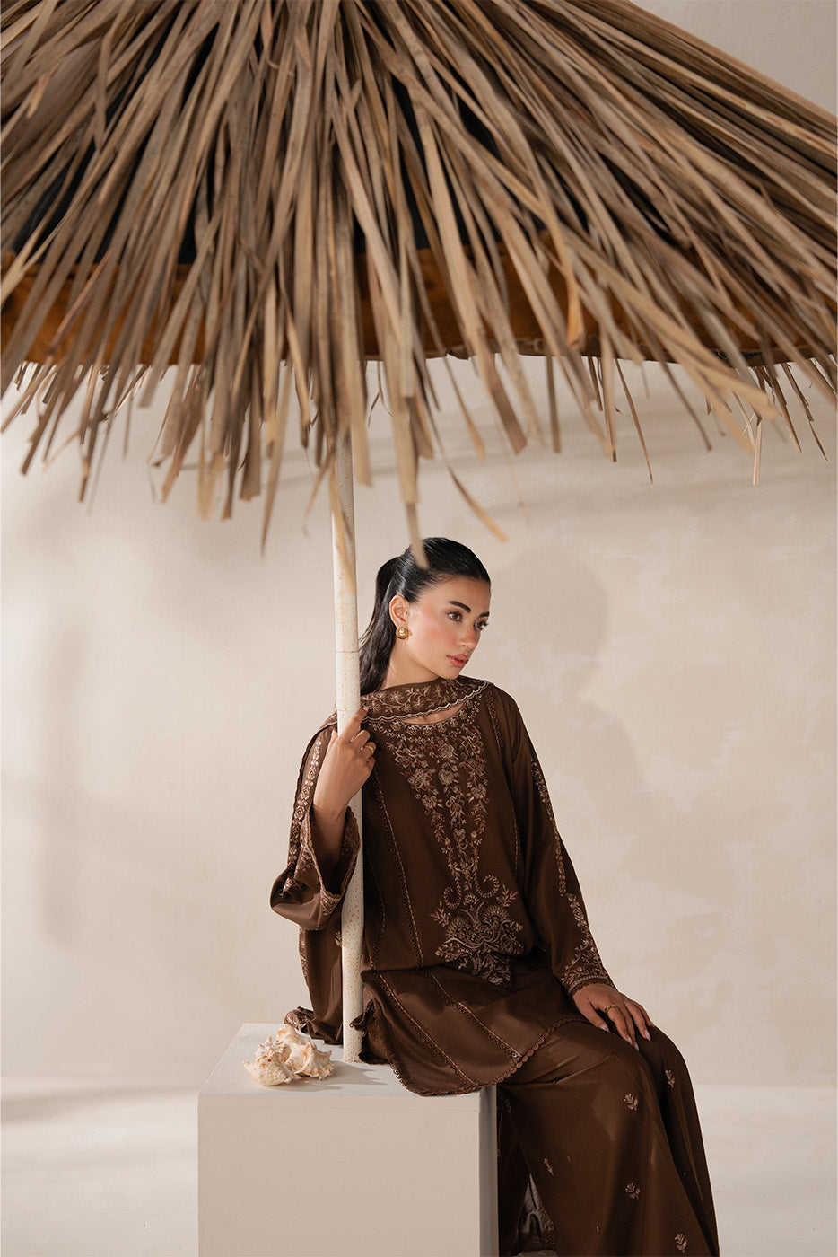 3 PIECE EMBROIDERED LAWN SUIT-RUSTIC BRONZE (UNSTITCHED)